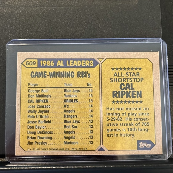 1987 Topps Cal Ripken All-Star - Picture 2 of 2